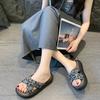 2025 new cross non-slip one-word beach sandals for women's high-end sense of national style thick-bottomed cool slippers for women's summer wear