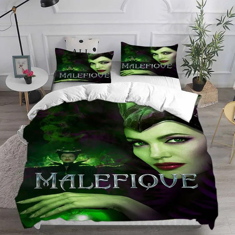 Anime Pattern Children's Duvet Cover Set, Villains Maleficent HD Comforter Quilt Cover Set for Kids Bedding Sets Bedroom Decor