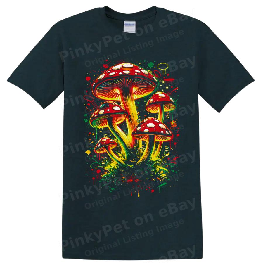 Red Spotted Mushroom T Shirt Psychedelic Forest Fungi Art Nature Graphic Tee
