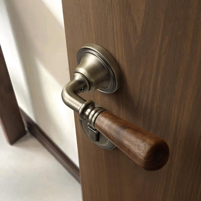 Vintage Style Magnetic Silent Door Lock with Black Walnut Wood Handle