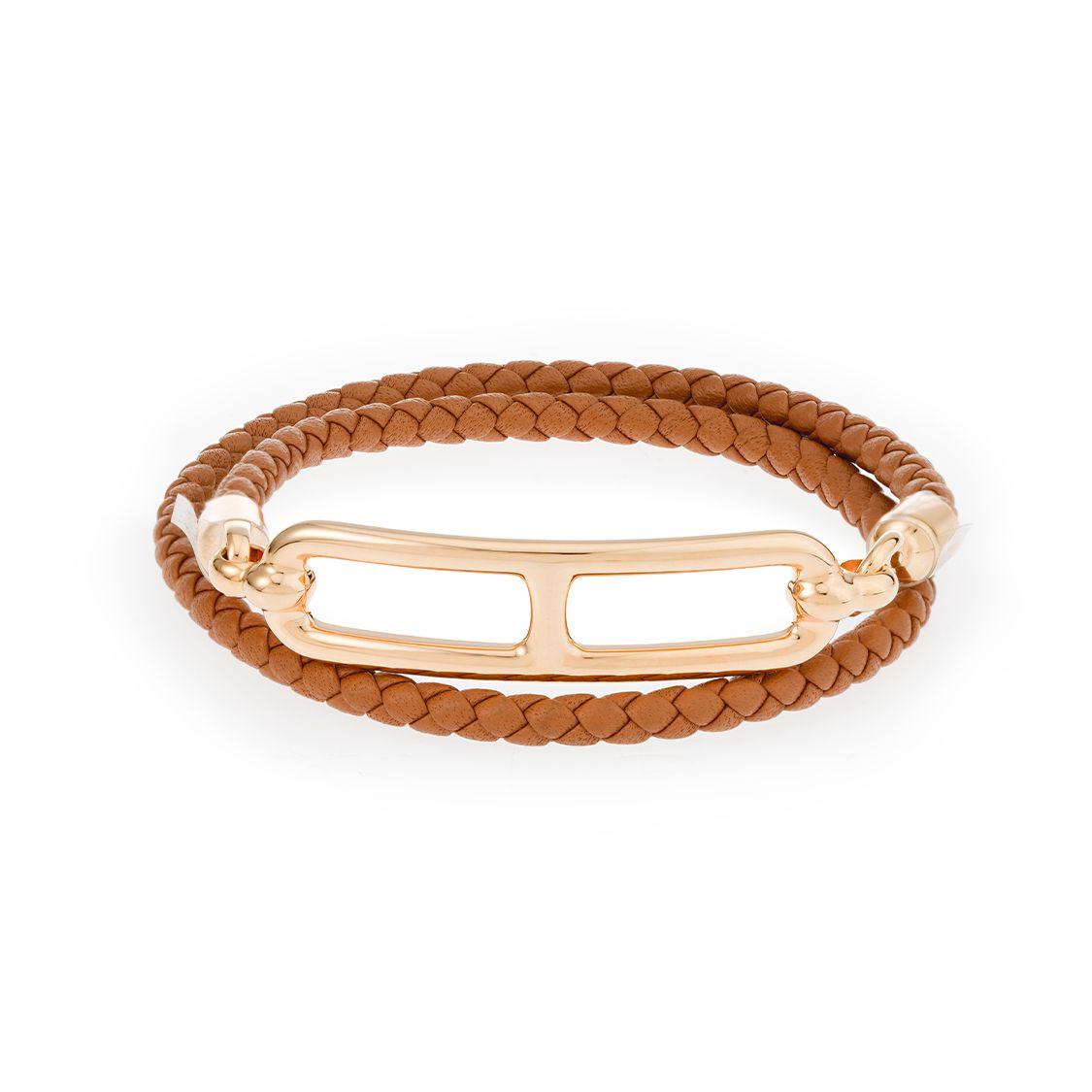 

Hermes Roulis Rose Gold Pig Nose Buckle Woven Double Loop Bracelet Unisex Bracelet Black H071727FO37 T2