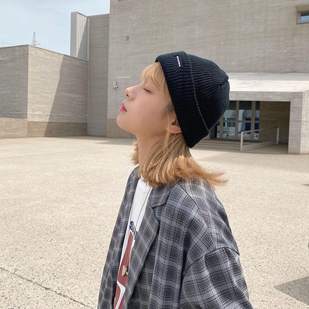 Autumn Skullies Tag Stripe Korean Style Caps Wool Hat Letter Knitted Hat Women Woolen Beanies