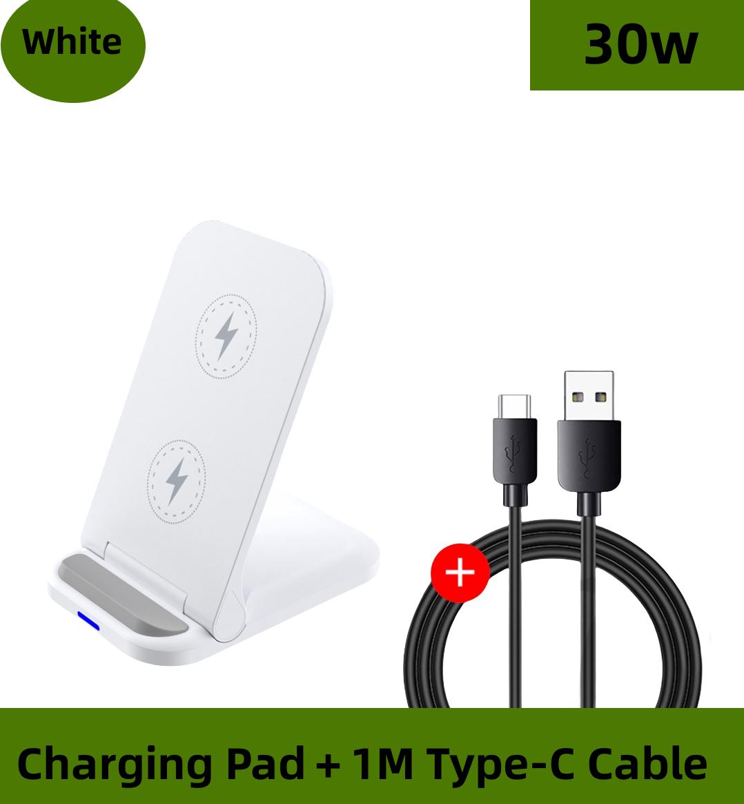 Chargeur sans fil super rapide 30W Support de téléphone Station de station d'accueil pliable blanc