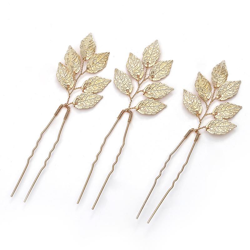 3 Stück Braut Hochzeit Haarschmuck Goldfarben Blatt Haarnadeln Clips für Frauen Schmuck Braut Kopfschmuck Kopfbedeckung Kopfschmuck Geschenke