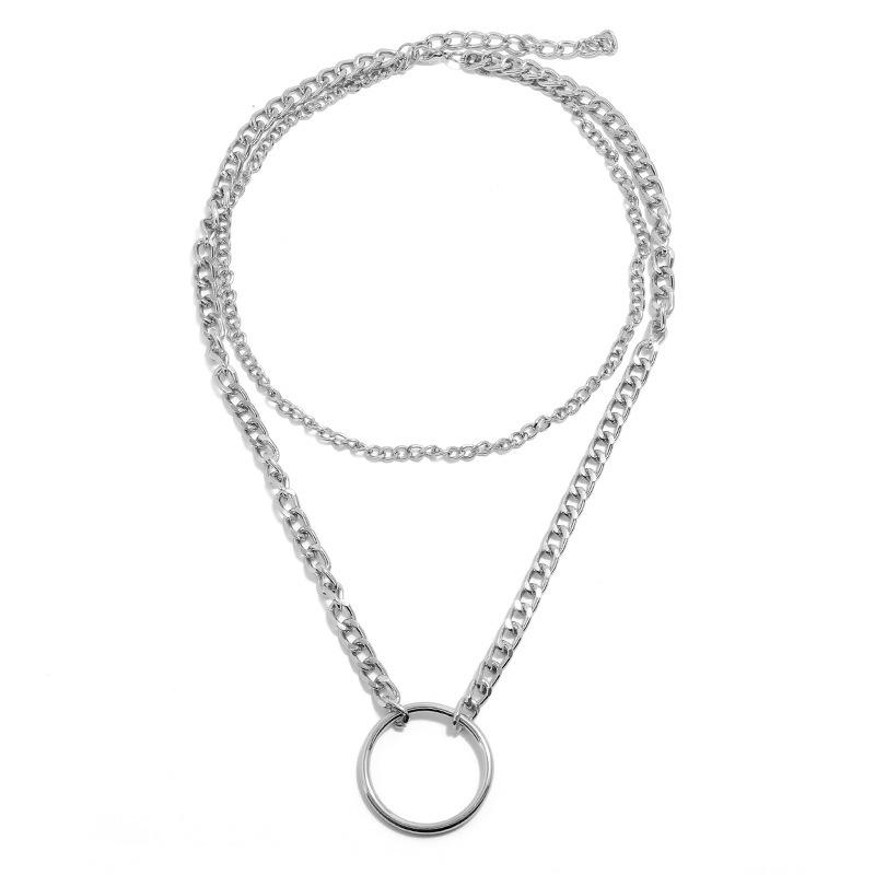 

New necklace, hip-hop punk multi-layer metal chain circle necklace. срібний