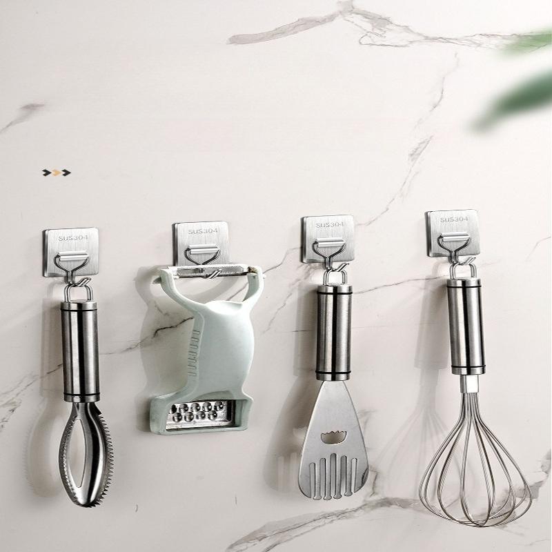 1 Stück Quadratischer Edelstahlhaken, Nagelfreier Wandmantelhaken, Perforationsfreie Tür, Küche, Badezimmer, Badezimmer, Stark haftender Haken