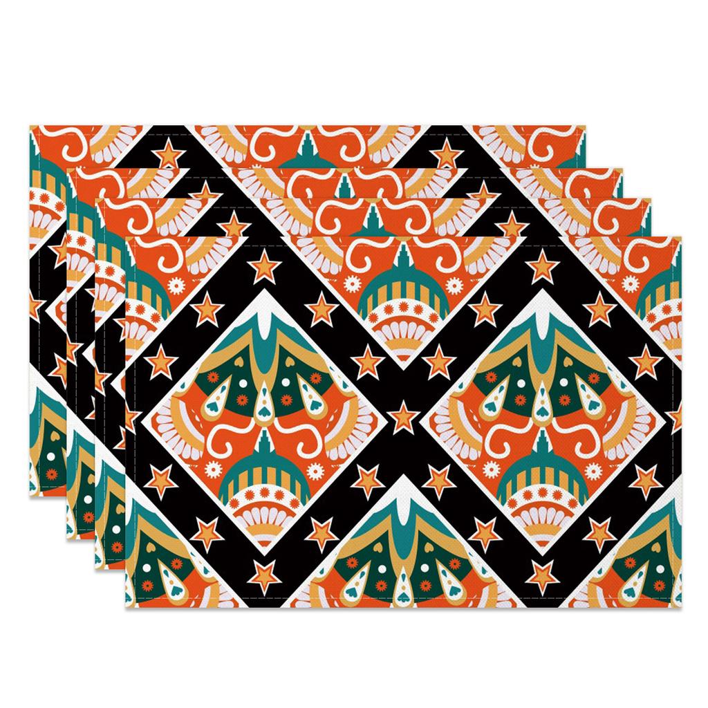Bohemian Table Mats Artistic Ethnic Print Placemats Geometric Wave Abstract Patterns Waterproof 4pc Linen Dining Kitchen Decor