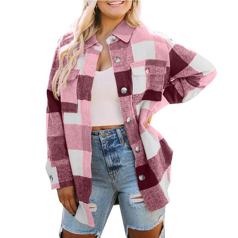 New New Plaid Shirt Single Brewed Jacket Women Woolen Coat