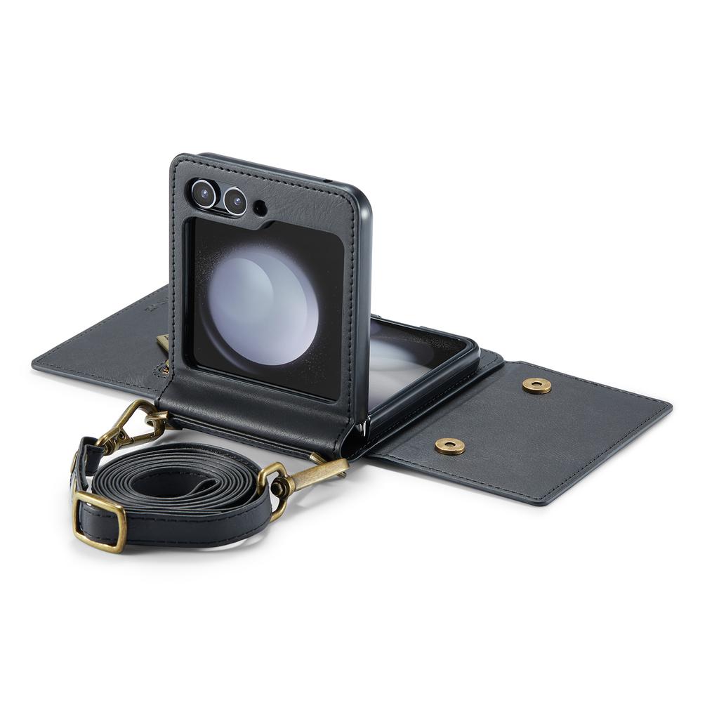 DG.MING M5 Series for Samsung Galaxy Z Flip7 FE 5G/Z Flip6 5G Case RFID Blocking Card Slots PU+PC Phone Cover