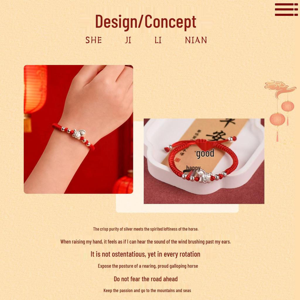 2026 Year of the Horse Silver Blessing Bracelet for Babies: Luxurious Woven Red String Hand Rope in New Chinese Style