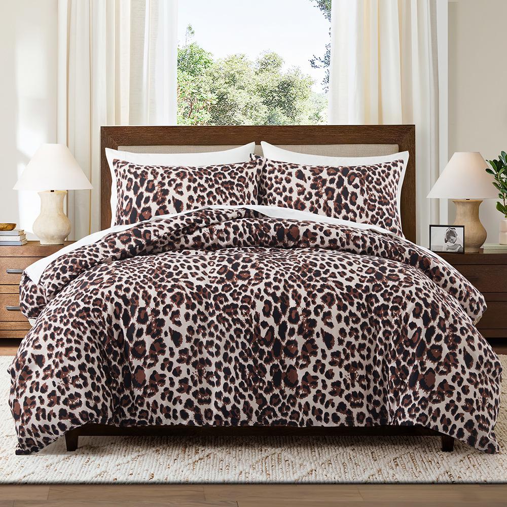 

Brown Leopard Print Luxury Duvet Cover Bedding Set, 3-Piece EU Single 135x200 цветной печати леопарда