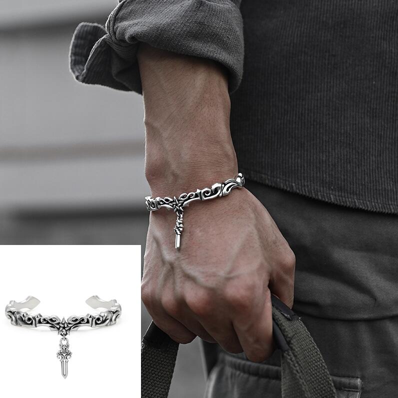 Silver Feather Cuff Bracelet for Men Women Vintage Adjustable Bracelet Bangle Fashion Jewelry