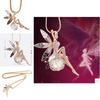 Angel Wing Necklace Floral Design Elegant Alloy Pendant Jewelry Gift For Women Special Occasion