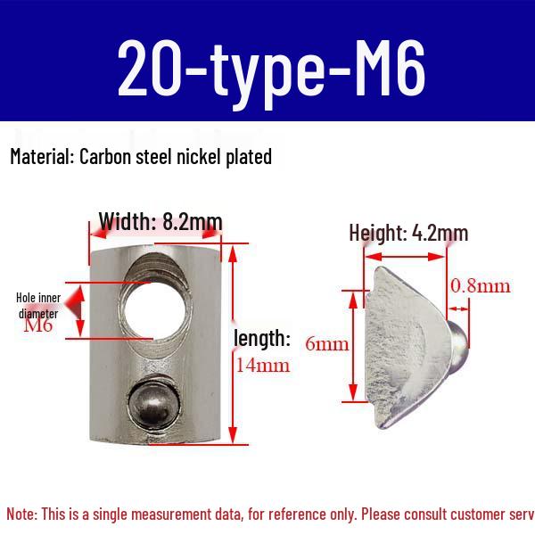 European Profile T-nut: Square T-slot Slider, Types 20/30/40/45, Sizes M3-M8