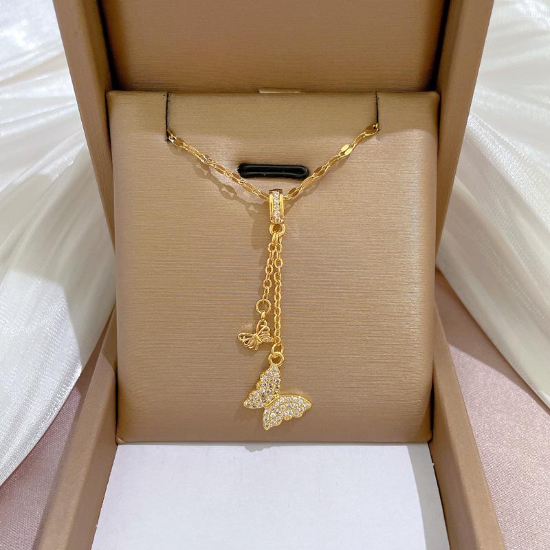 Geometric Popular Elements Luxury Banquet Wedding Necklace Women'S Versatile Clavicle Chain Titanium Steel