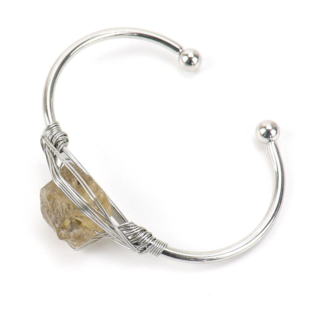 Hand-Wound Natural Crystal Rough Stone Amethyst Agate Bracelet, Bracelet Opening Adjustable B08