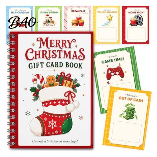 Christmas Keepsake Card Book Holographic Gift Book, 7x5 Spiral Bound Holiday Booklet, 10-Page Decorative Sleeve Greeting Bolder DIY for Xmas