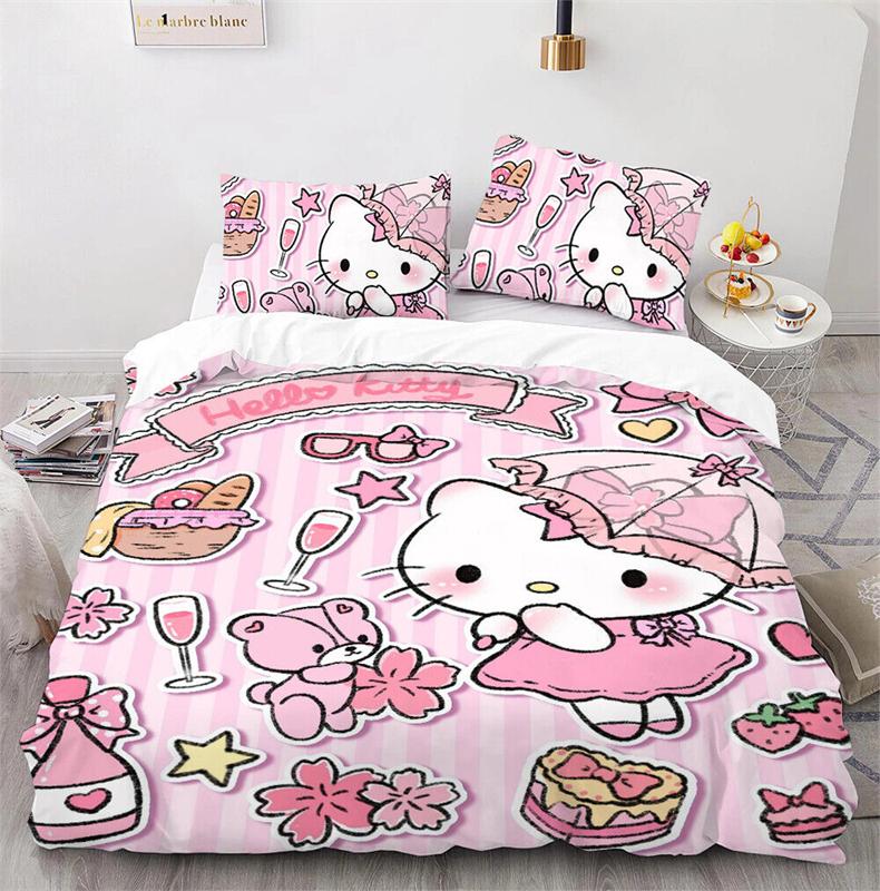 Sanrio Hello Kitty Melody Bedding Sets Comforter Cover Bed Cover Duvet Cover Pillow Case 2-3 Pieces Sets Bedroom Decor
