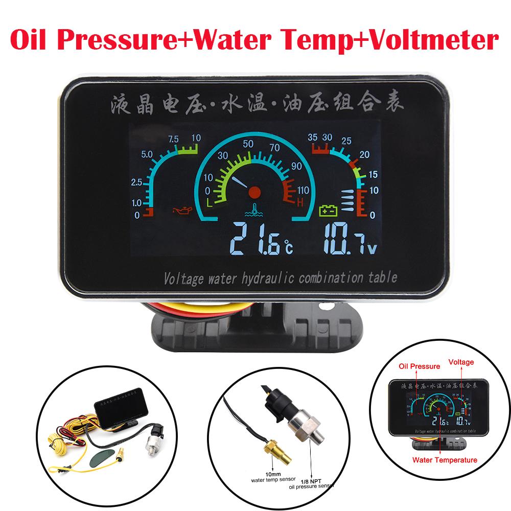 

2 в 1 / 3 в 1 / 4 в 1 ЖК-цифровой манометр давления масла, вольтметр, измеритель уровня топлива, датчик давления масла 1/8 NPT + датчик температуры воды