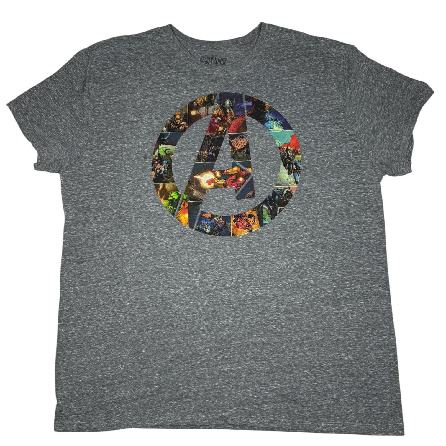 Marvel Avengers Graphic T-Shirt Mens XL Gray Comic Book Collage A Logo Tee S