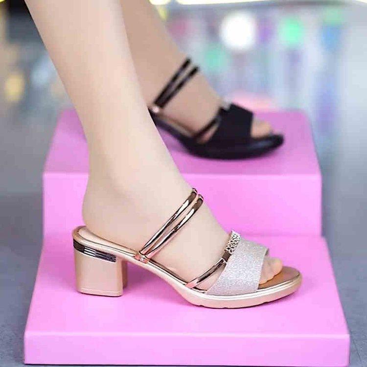 

Cool slippers women s 2025 summer new fashion outer wear thick heel open-toed mother sandals women s medium heel versatile women s slippers 40 золотой