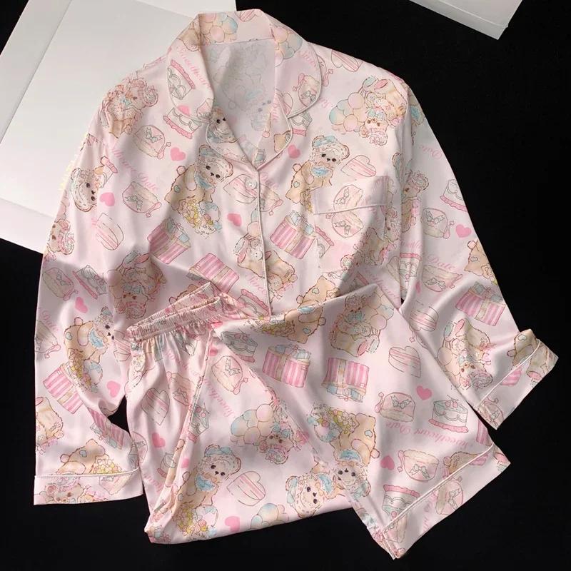 Cake Little Bear Print Women's Pajamas Cartoon Sweet Cute Harajuku Lounges Fall New Nightwear