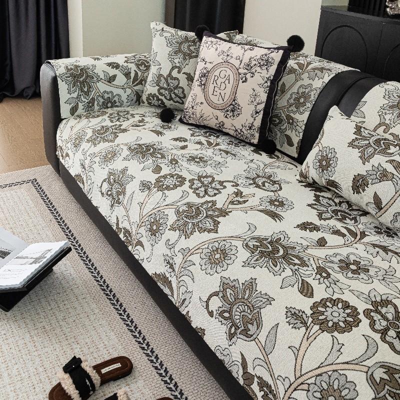 Floral Pattern Chenille Sofa Cover Durable Dustproof Non-Slip Chair Pad Wear-resistant Machine Washable Furniture Protector