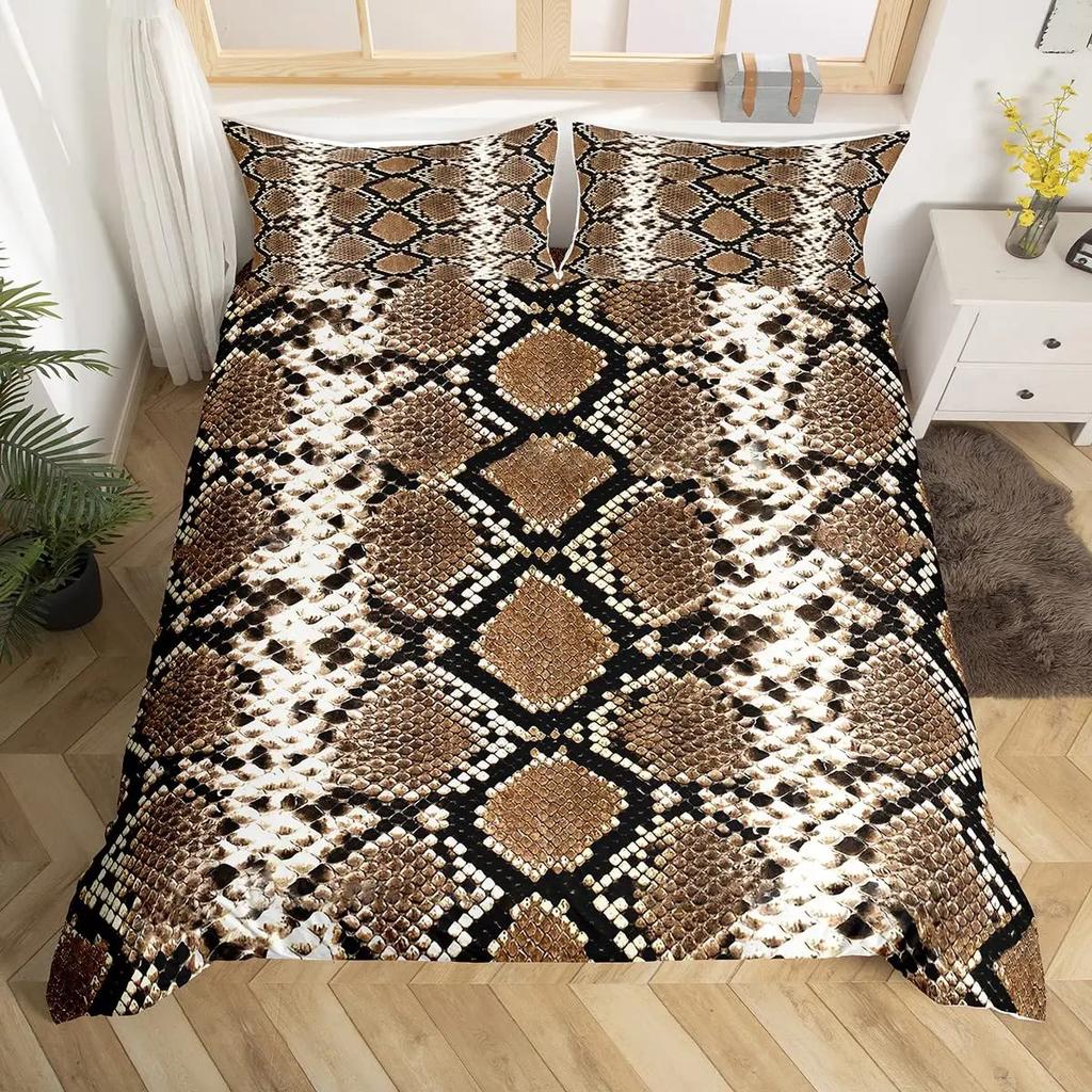 Snake Skin Duvet Cover Set Snake Scale Bedding Set FullWild Reptile Comforter Cover Tropical African Safari Animals Quilt Cover