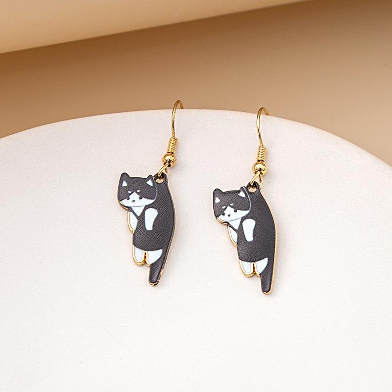 

Fun Cartoon Cute Kitten Earrings, Creative Personality Teacup Printed Earrings Animal Earrings