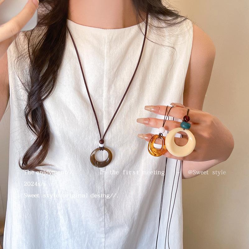 Vintage geometric ring pendant necklace women's long sweater chain popular accessories