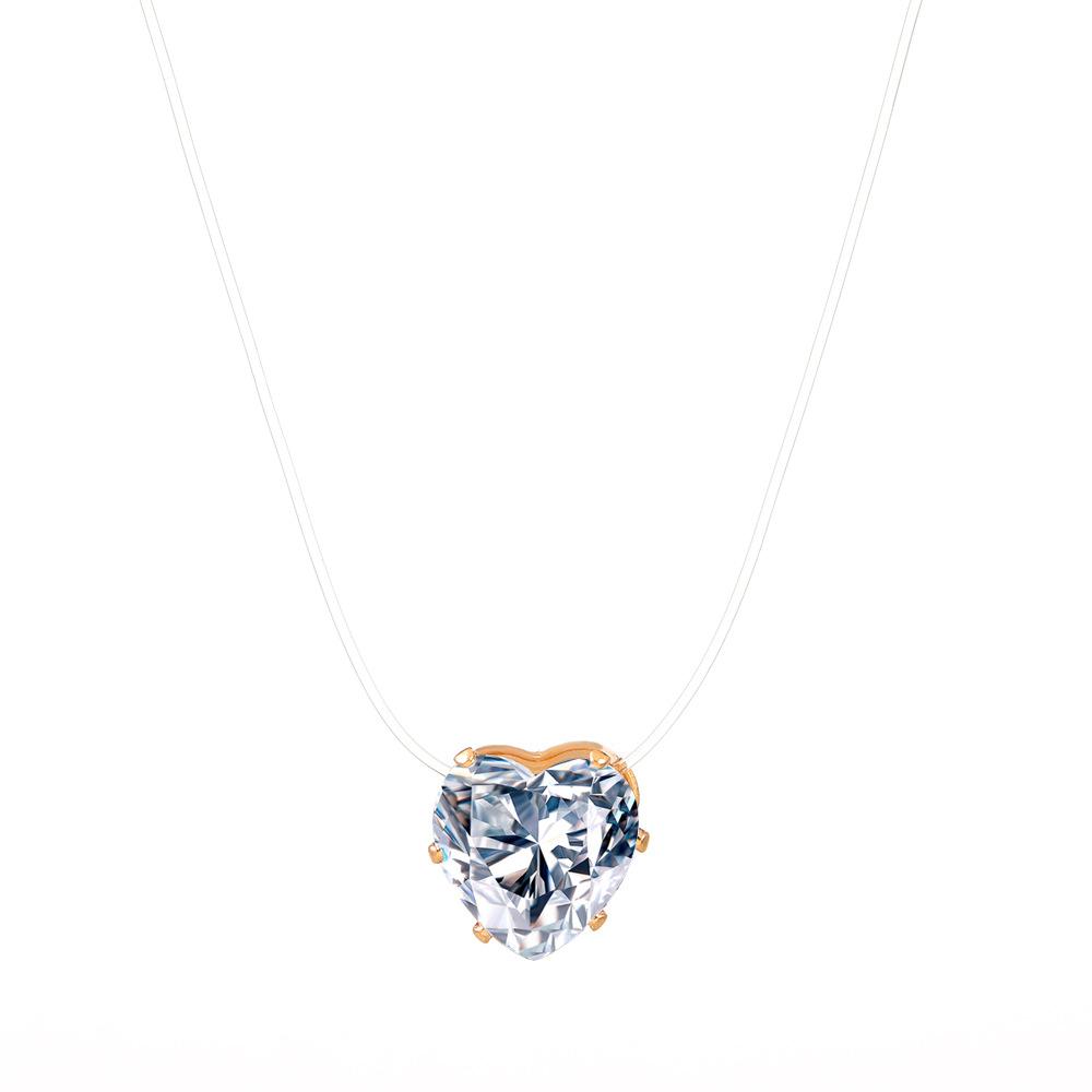 Transparent Fishing Line Necklace for Women Personality Zircon Love Heart-shaped Invisible Clavicle Chain Fashion Jewelry GIfts