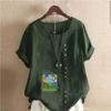 Women's Fashion Playing Children Print Short Sleeve T-shirt Loose Cotton Shirt Casual Loose Summer Blouse Tops Plus Size