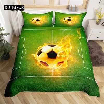 Funda Nórdica Campo de Fútbol King Queen Funda de Edredón de Fútbol Juego de Cama Deportivo de Microfibra Cubrecama con Tema Deportivo