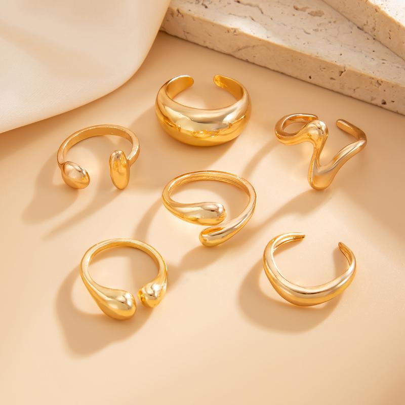 Irregular Glossy Metal Open Rings For Women Vintage Punk Gold Silver Color Personality Finger Ring Female Jewelry