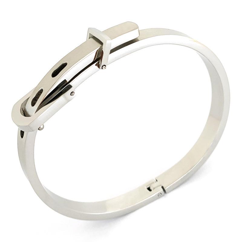 Korean-Style Titanium Steel Buckle Bracelet with Rose Gold Geometric Elements Multi-color Options