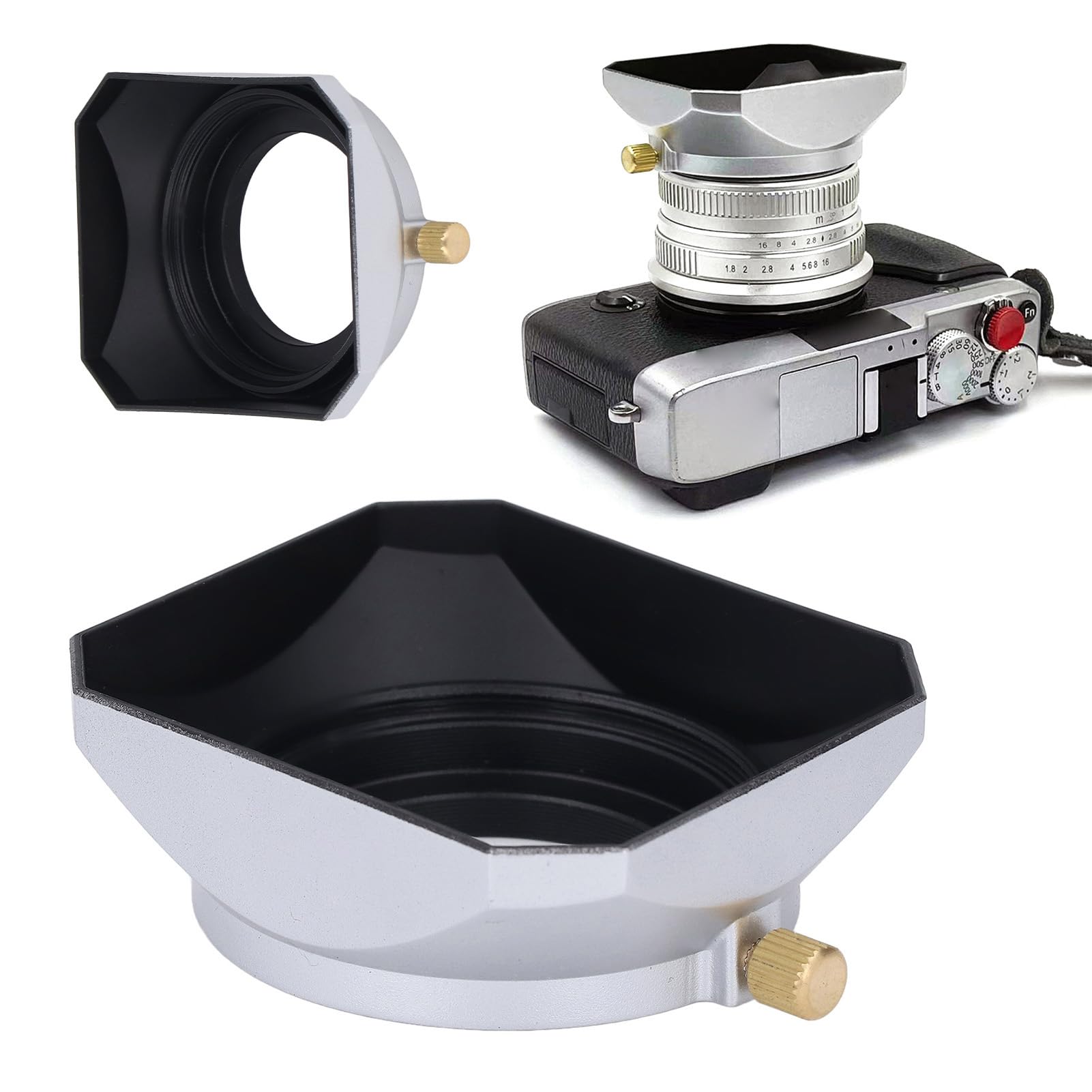 

39mm Lens Hood, Retro Silver Square Lens Hood Shade for 39mm Lens Camera Accessories