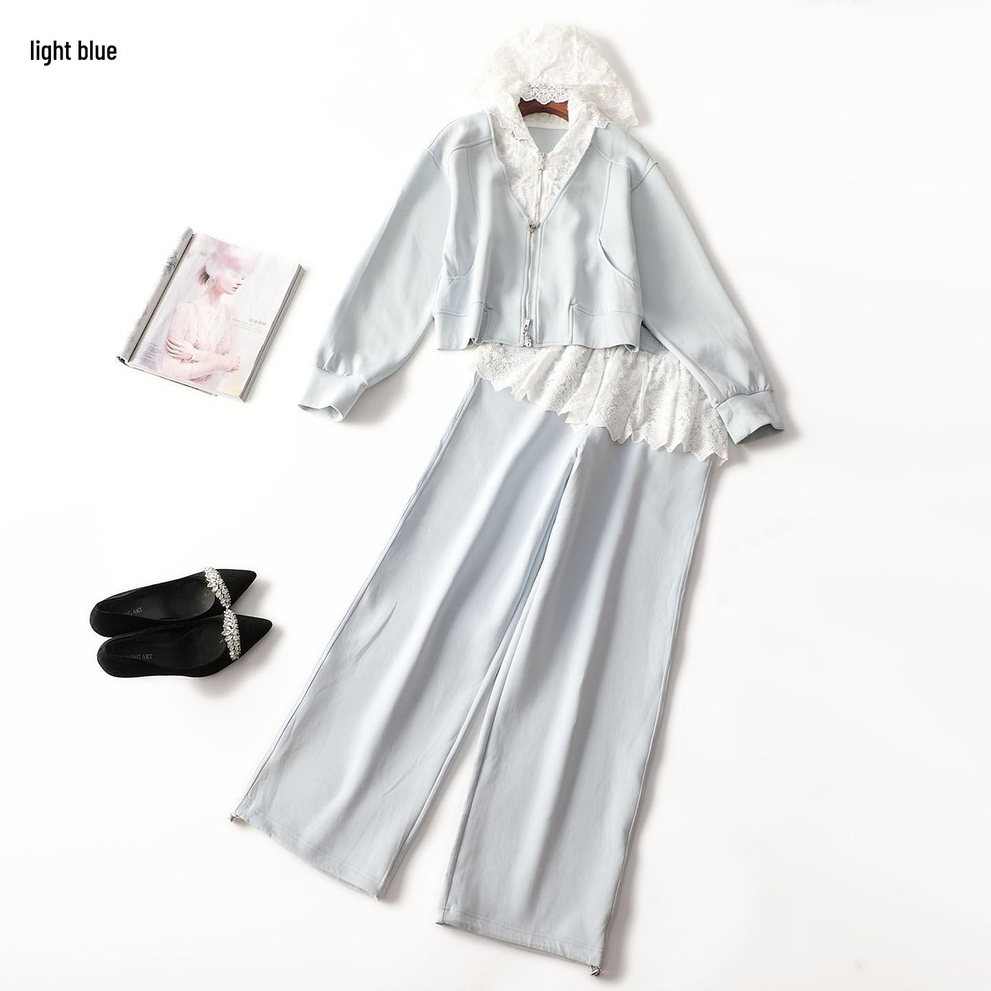 

Autumn Long Sleeve Coat & Pants Women s Set Large світло-синій колір