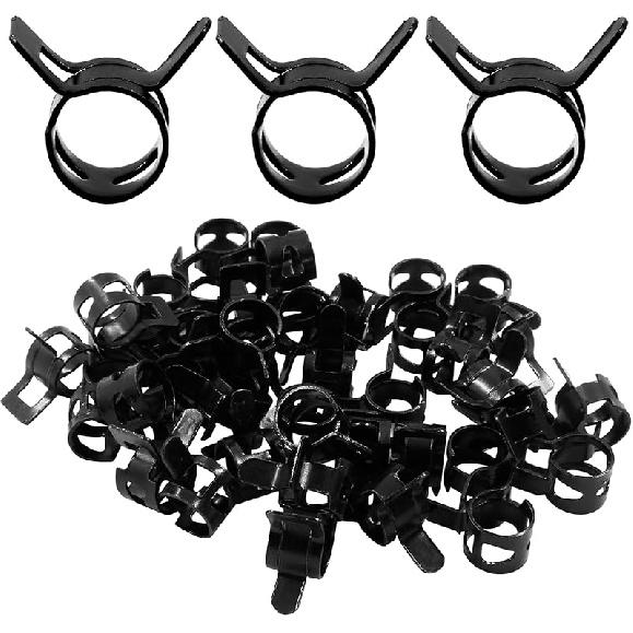 40 Pcs 1/4 ID Spring Band Type Clamps, 6mm Fuel Hose Clamps Fasteners, Black Spring Hose Clip for Fuel Hose Line Water Pipe Air Tube Silicone Hose, Black-40pcs-9mm