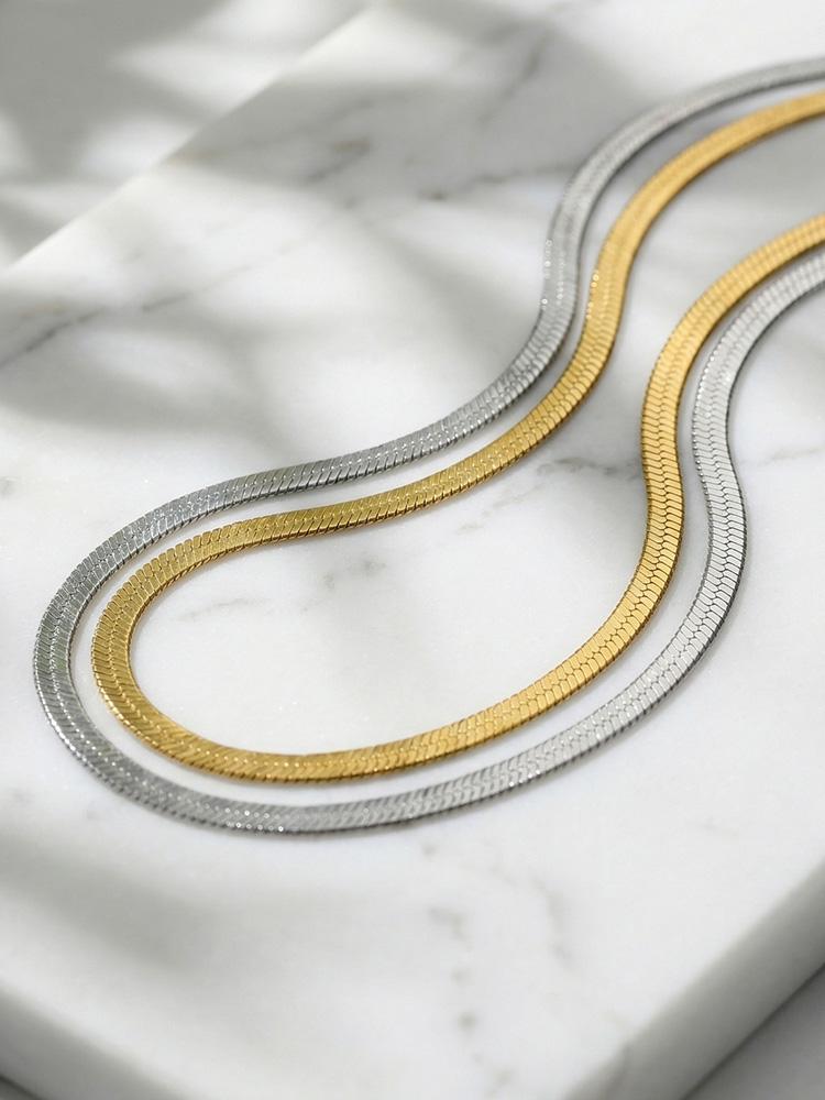 Herringbone Necklace Tarnish-Resistant Stainless Steel Waterproof Minimalist Layering Chain Jewelry for Women