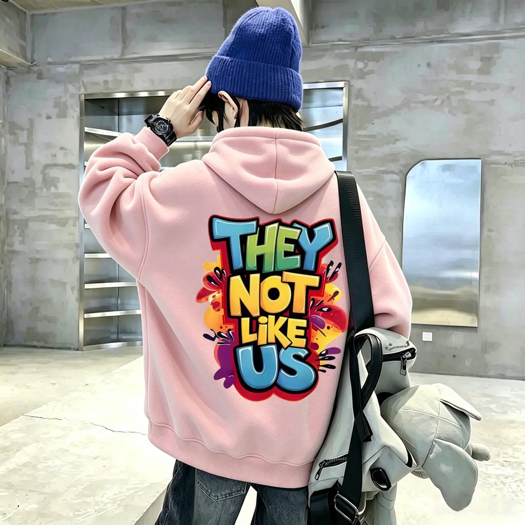 Kids Pullover Hoodie THEY NOT LIKE US Colorful Graffiti Letter Print On Back Warm Hooded Sweatshirt Boys Girls Autumn Winter