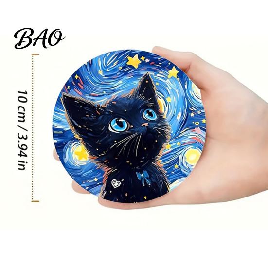 Unique Cat Themed Gifts Wooden Coasters, Decorative Heat Resistant Table Mats, Non-slip Cup Retro Pattern Coasters Insulation for Hot Drinks And Desk