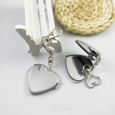 Flip Folding Mirror Keychain Travel Pocket Mirror Key Ring Metal Elliptical Heart-Shaped Mirror Anti-Lost Phone Camera Pendant