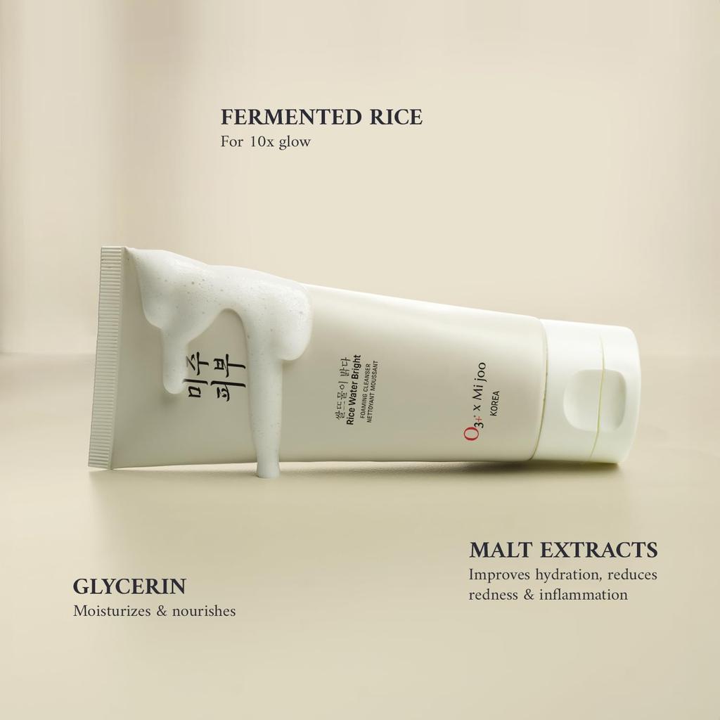 O3+ Mijoo Korea Rice Water Bright Foaming Cleanser Face Wash With Rice Extracts for Exfoliation & Lauric Acid for Deep Cleansing | Suitable for Nor