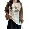 CARLIE KLOSS Long Sleeve Round Korean Size M Women's T-Shirt, Sweatshirt, Pullover, Warm, Neck, Undershirt, Style, Striped, Casual, Beige,
