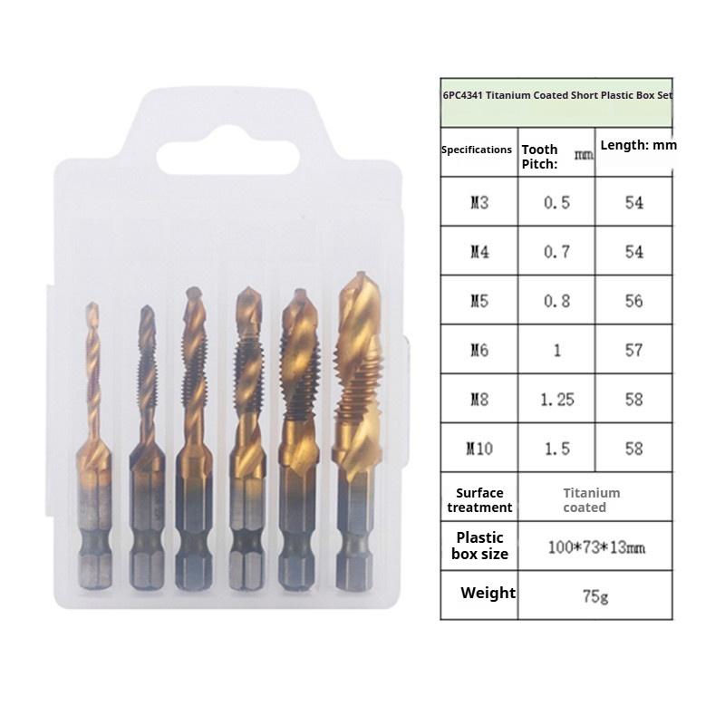 Vysokorýchlostná oceľová šesťhranná stopka tri v jednom kombinovaný závitník, vŕtanie, rezanie závitov a odihlovanie integrované špirálové strojové rezanie závitov, špirálový závitník