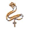 1pcs Brown Wood Beads Strand Necklace Jesus Cross Weave Rosaries Catholic Religious Jewelry