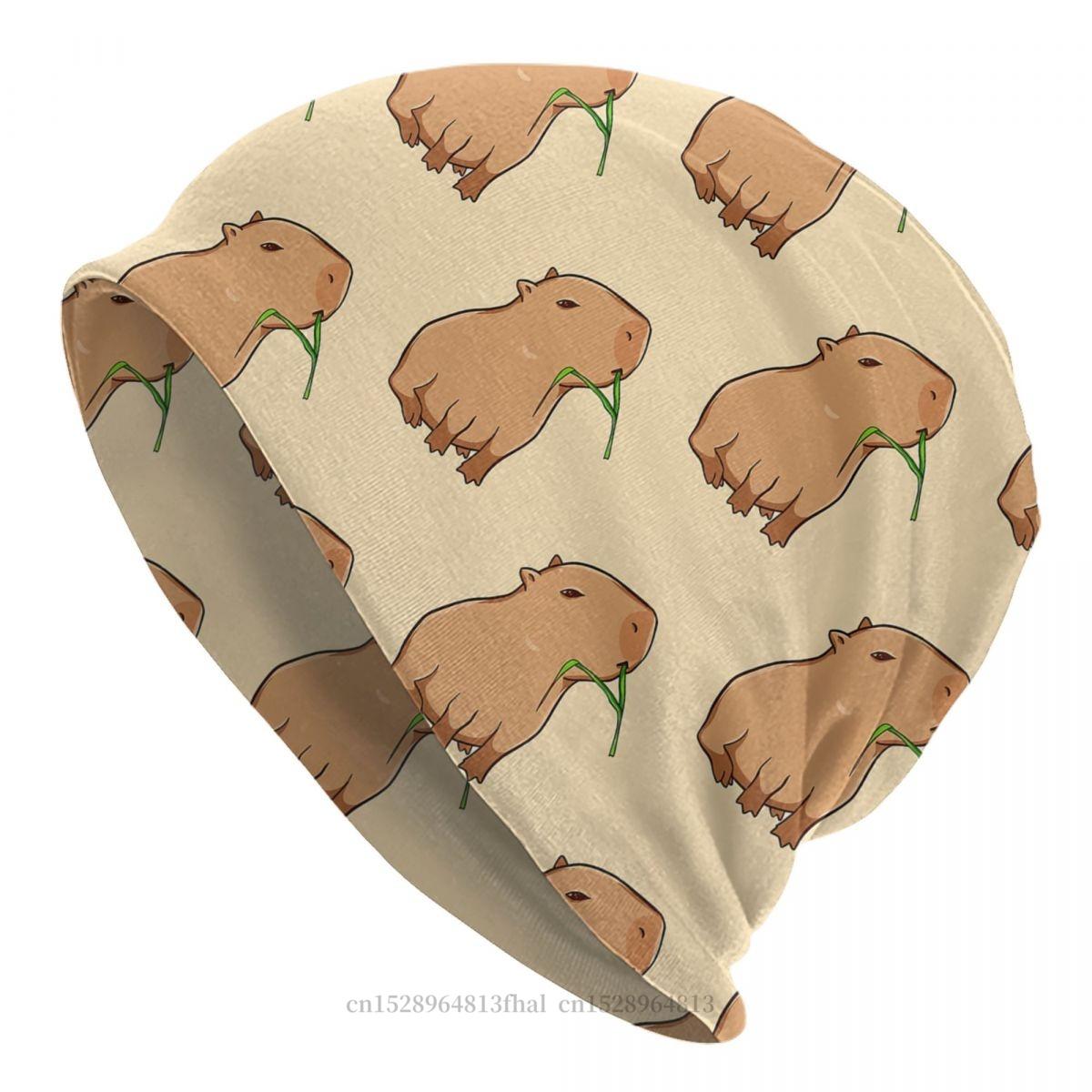 

Шапки-капибары, женская тонкая шапка унисекс с изображением животных капибары с листом, осенне-весенняя теплая шапка, дизайнерские шапки-шапки Skullies, шапки