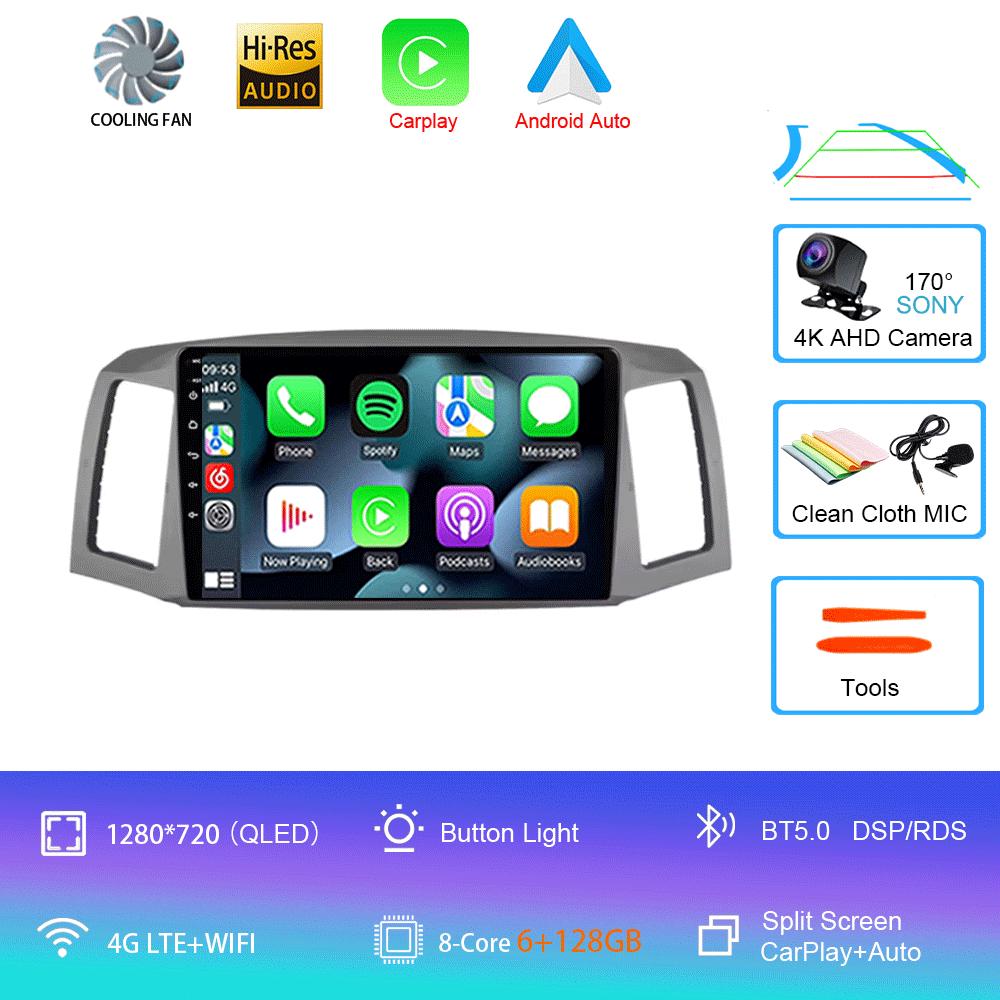 Android 14 Carplay Auto For JEEP Grand Cherokee WK 2004 2005 2006 2007 Multimedia Car Radio Navigation Player Video WIFI+4G DSP