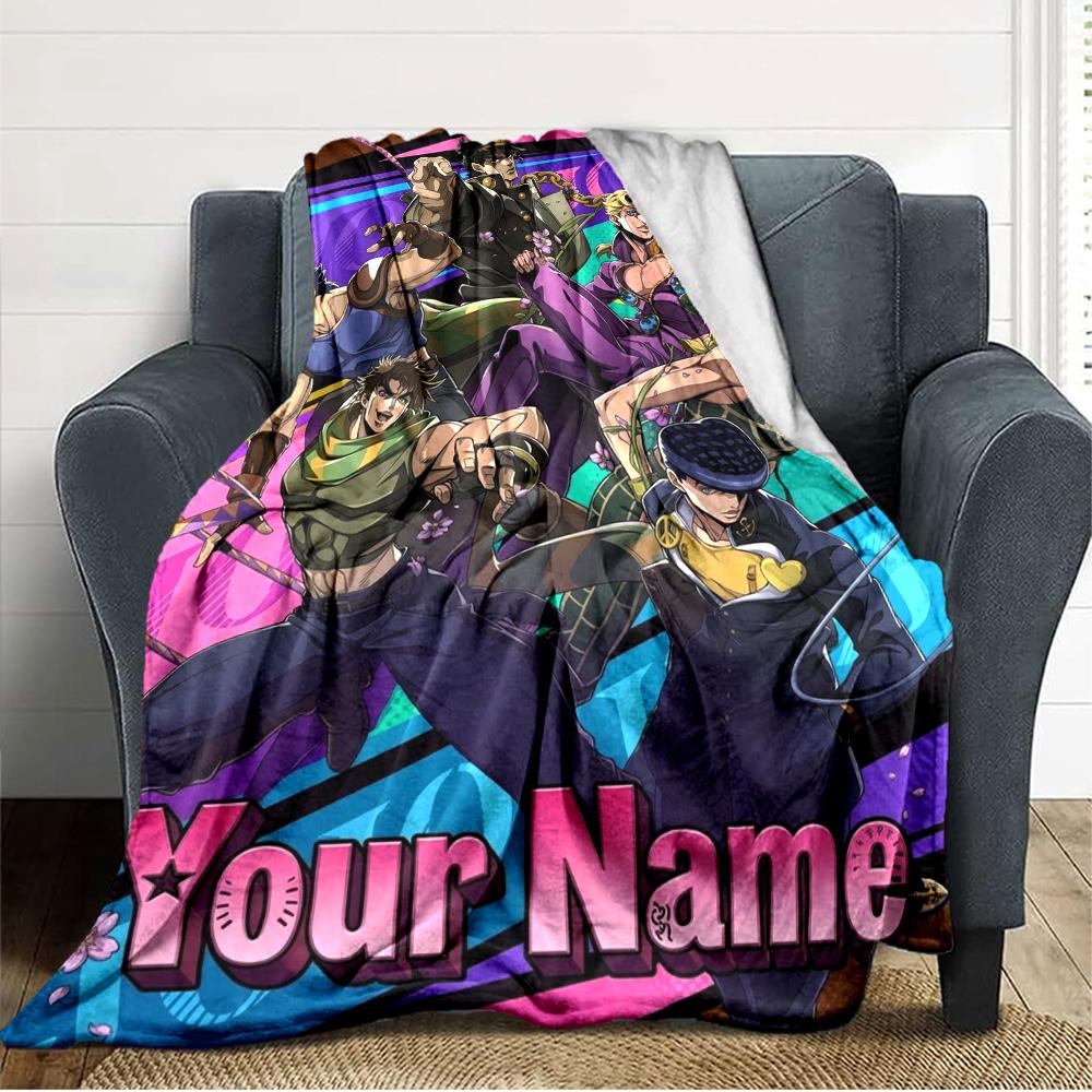 Couverture en Flanelle Personnalisable Nom Anime JJBA Impression Haute Qualité Chaude Confortable Couverture Toutes Saisons Parfaite pour Cadeaux Décoration Intérieure