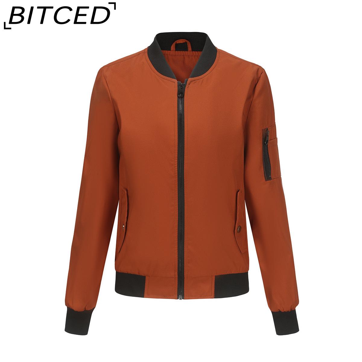 

BITCED Spring/Autumn Lightweight Flight Jacket Women s Casual Long-Sleeved Coat Loose-Fit Stand Collar Baseball Jacket XXXXL оранжевый
